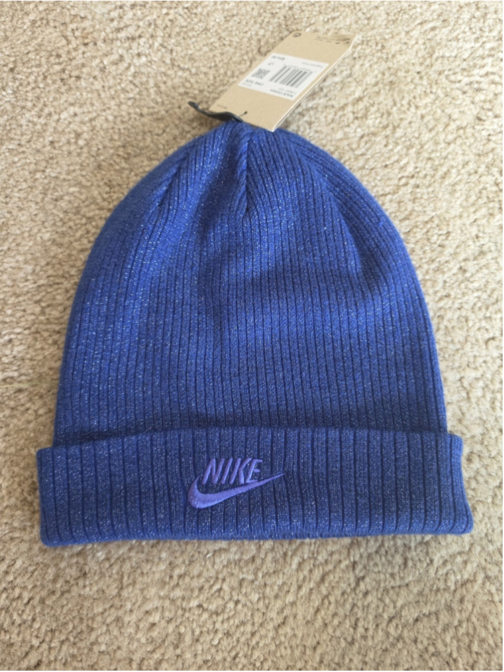 Nike Peak Cuff Beanie Hat Adult Women Deep Royal Blue Sparkly FJ8687-455